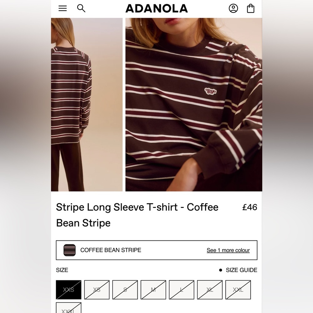 NWT Adanola Stripe Long Sleeve T-shirt - Coffee Bean Stripe medium